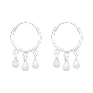 Sterling Silver Huggie Hoop Earrings with Pearl Drop​